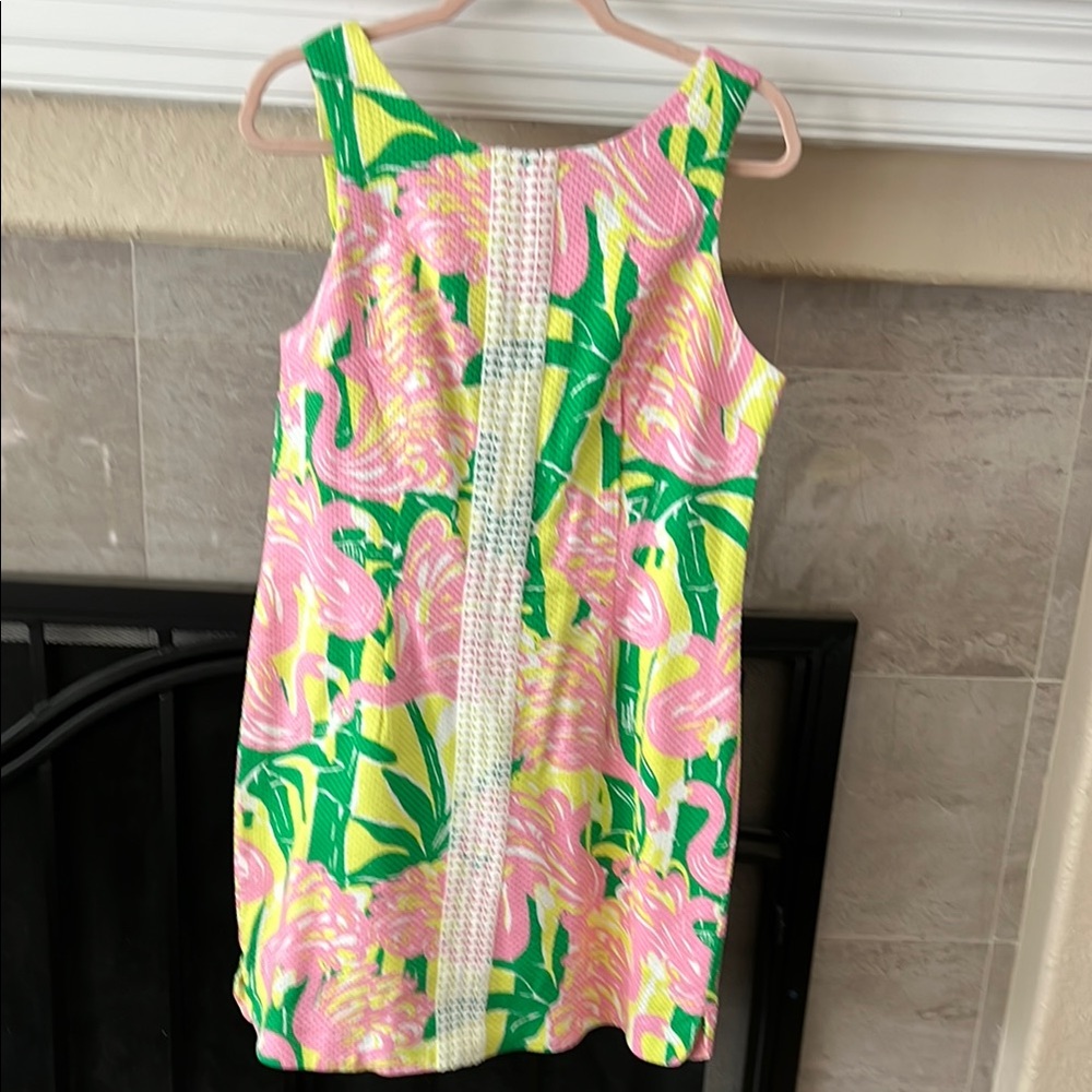 Pink and Green Sleeveless Sheath Dress with Scoop Neck